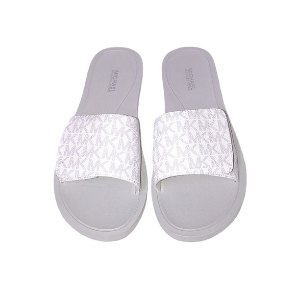 New MICHAEL KORS Women’s Logo White Slide Sandals - Picture 3 of 4